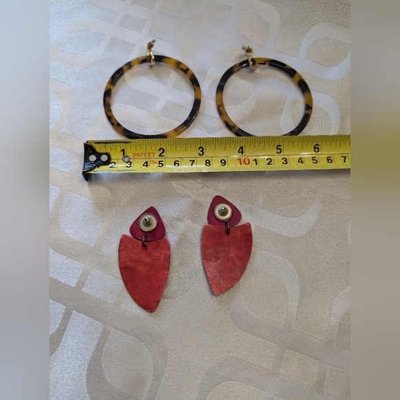 Statement earrings. Set of 2.  Cosmetic only . The circles are 3 inches. EUC. - Picture 5 of 6